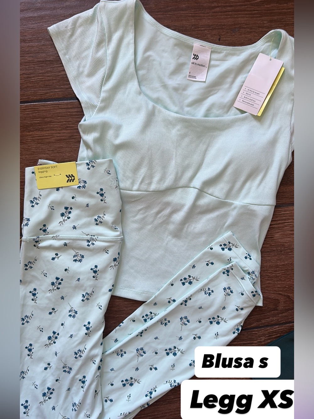 all in motion Mint Short Sleeve Scoop Top & Floral Leggings Set